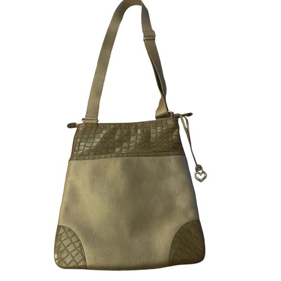 Brighton Gold Tone Leather Shoulder Bag Faux Croc Embossed Crossbody - Picture 4 of 16
